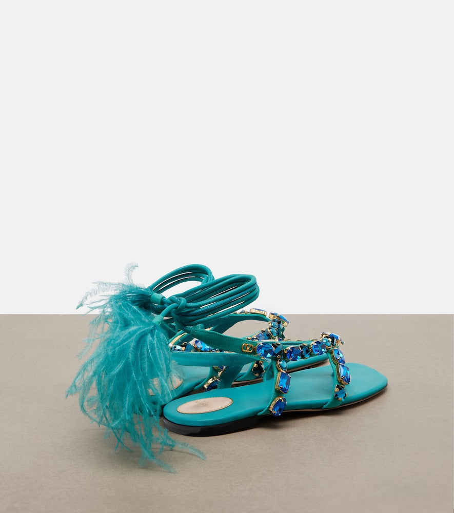 Valentino Garavani Resort embellished suede thong sandals (Blue) - Flat Sandals