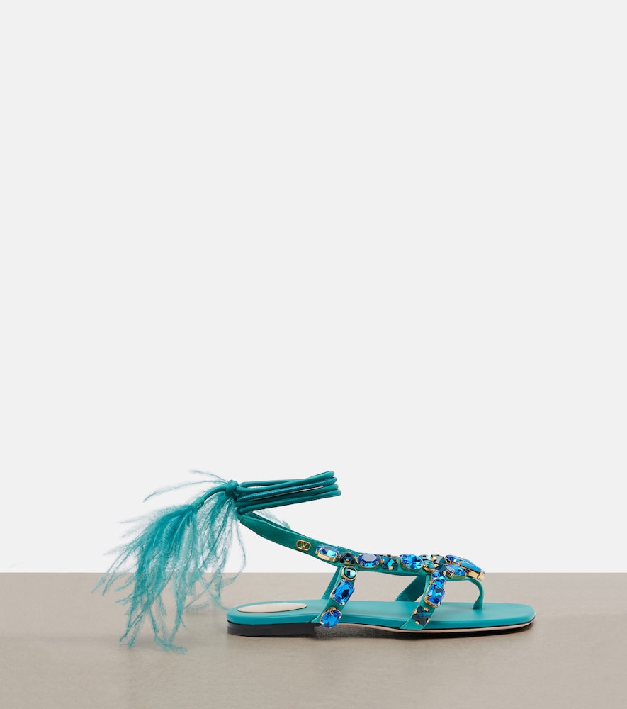 Valentino Garavani Resort embellished suede thong sandals (Blue) - Flat Sandals