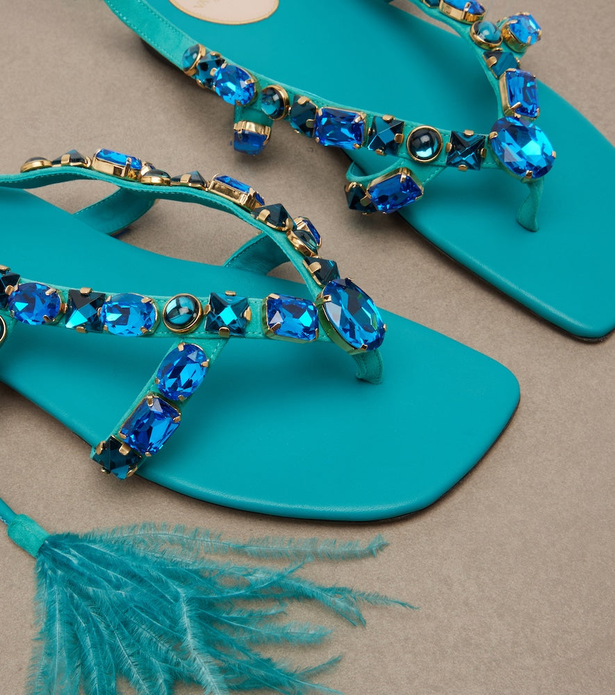 Valentino Garavani Resort embellished suede thong sandals (Blue) - Flat Sandals