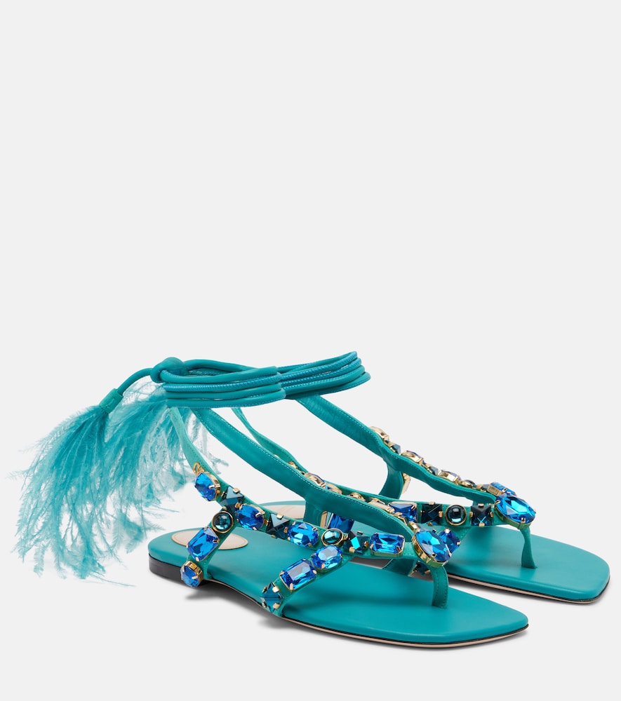 Valentino Garavani Resort embellished suede thong sandals (Blue) - Flat Sandals