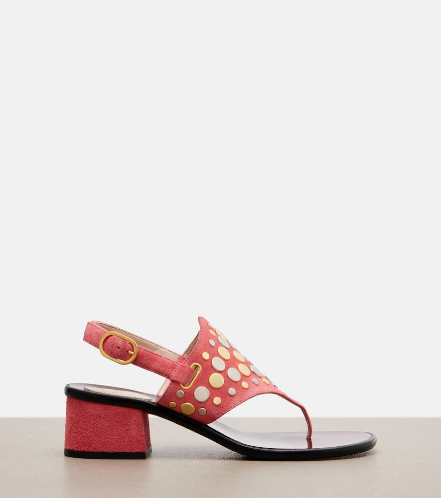 Valentino Garavani Resort studded suede thong sandals (Pink) - Mid Heel Sandals