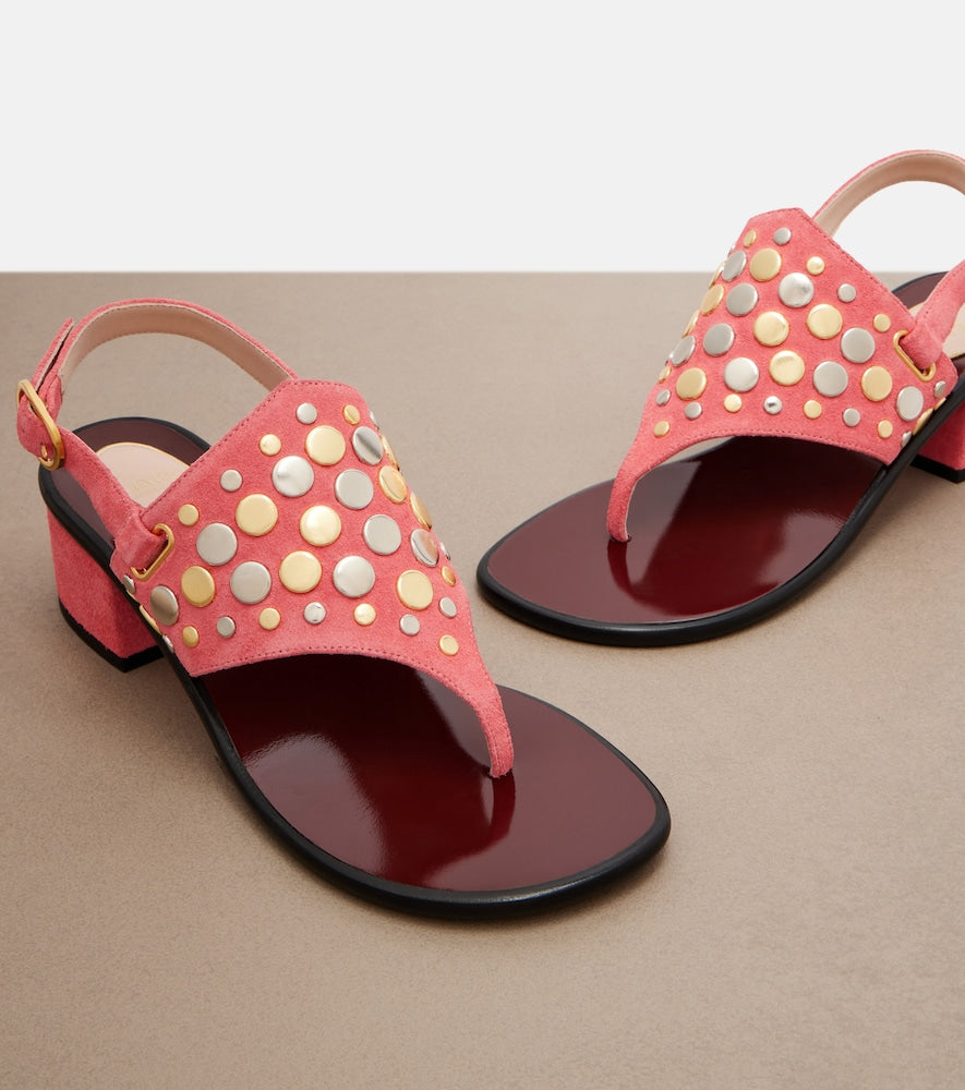 Valentino Garavani Resort studded suede thong sandals (Pink) - Mid Heel Sandals