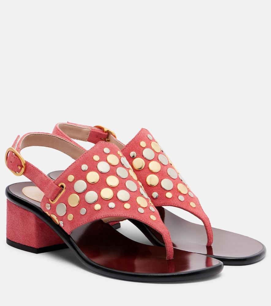 Valentino Garavani Resort studded suede thong sandals (Pink) - Mid Heel Sandals