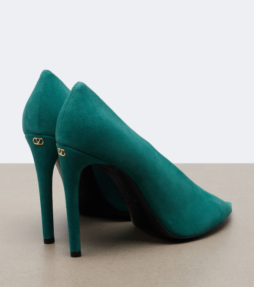 Valentino Garavani Revele VLogo suede peep-toe pumps (Green) - High-Heel Sandals