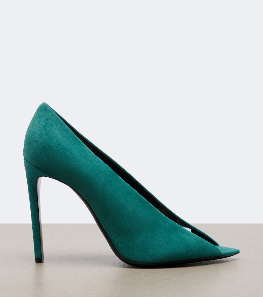 Valentino Garavani Revele VLogo suede peep-toe pumps (Green) - High-Heel Sandals