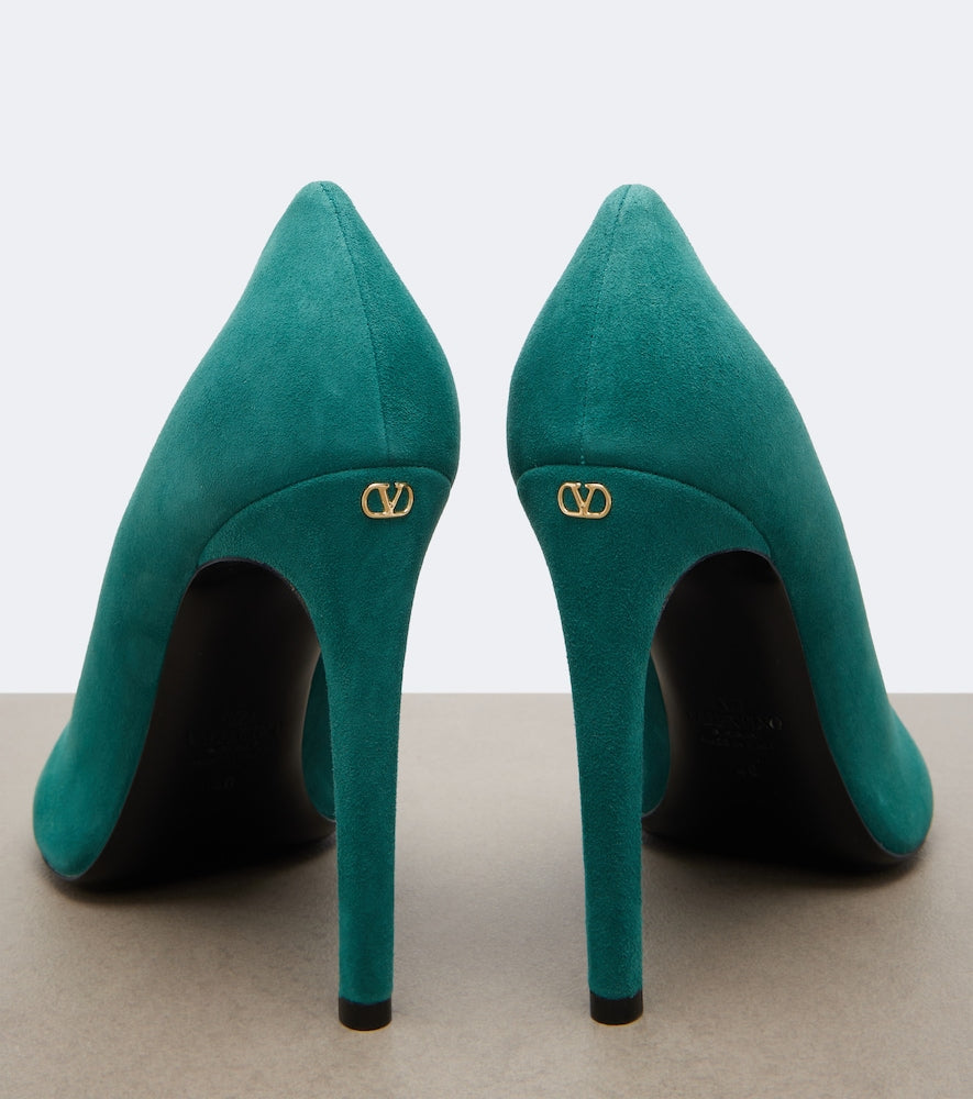 Valentino Garavani Revele VLogo suede peep-toe pumps (Green) - High-Heel Sandals