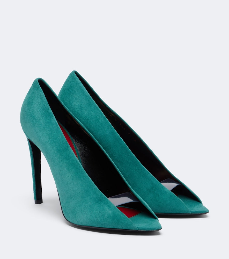Valentino Garavani Revele VLogo suede peep-toe pumps (Green) - High-Heel Sandals