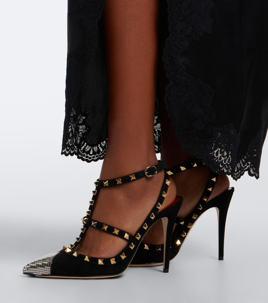 Valentino Garavani Rockstud chainmail suede pumps in Black - High-Heel Pumps