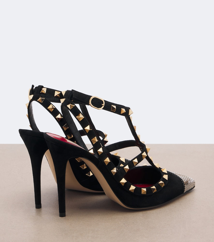 Valentino Garavani Rockstud chainmail suede pumps in Black - High-Heel Pumps