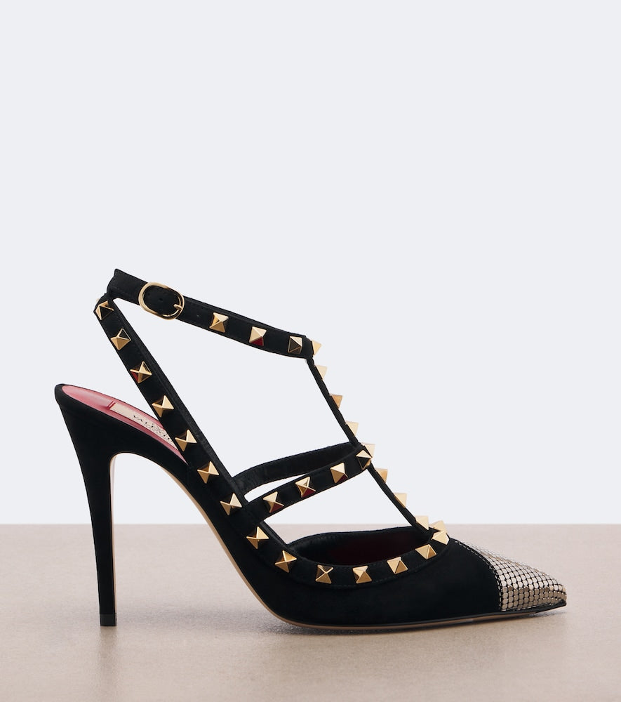 Valentino Garavani Rockstud chainmail suede pumps in Black - High-Heel Pumps