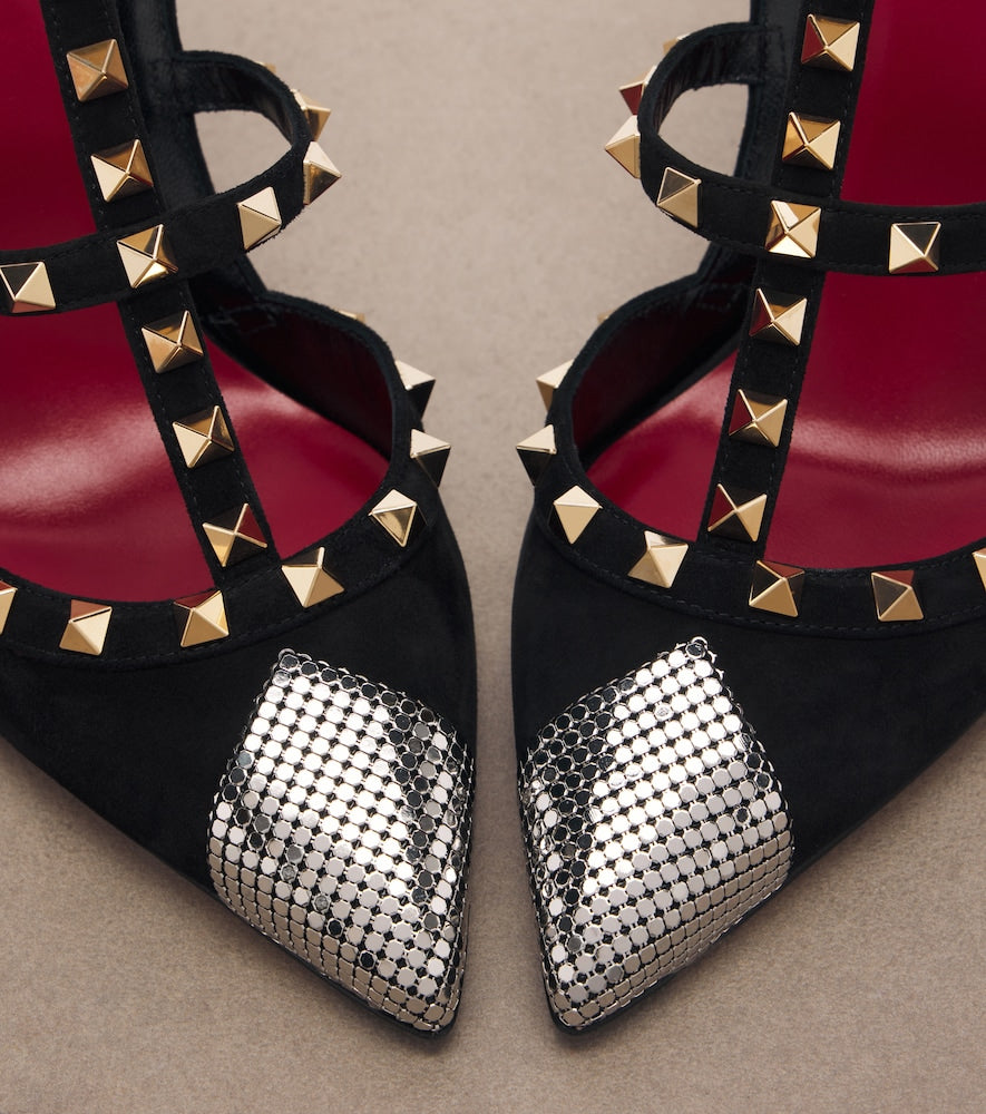 Valentino Garavani Rockstud chainmail suede pumps in Black - High-Heel Pumps