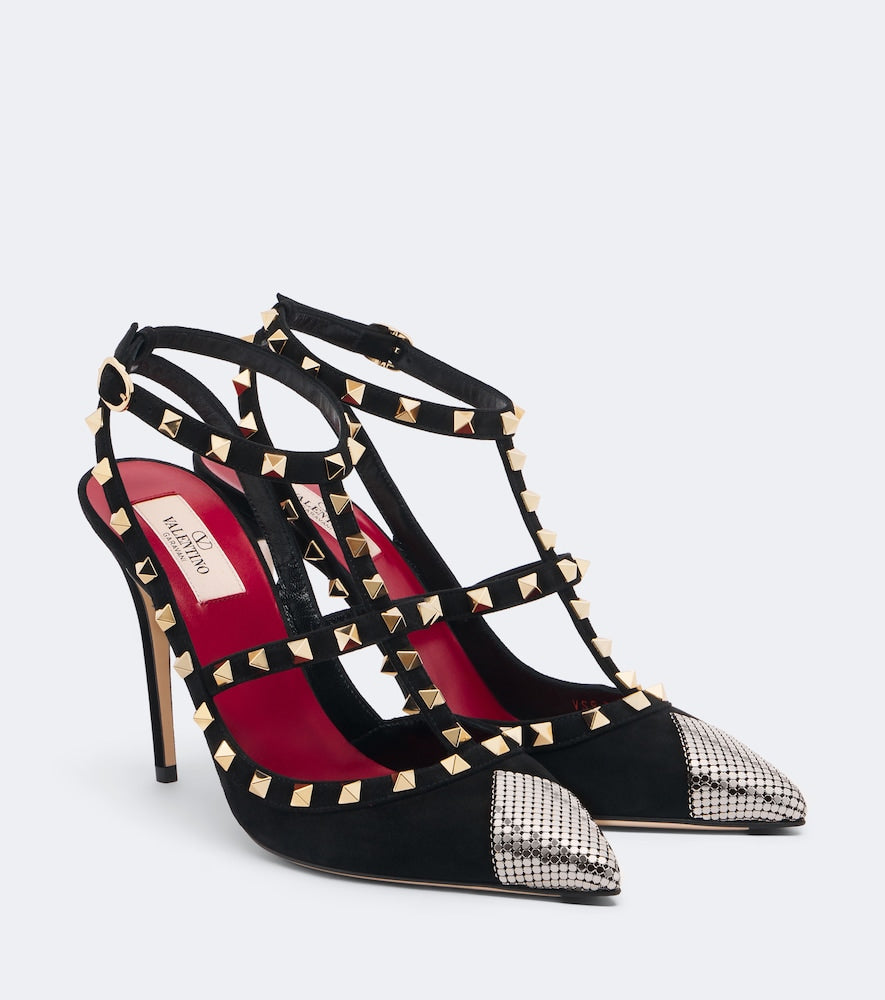 Valentino Garavani Rockstud chainmail suede pumps in Black - High-Heel Pumps