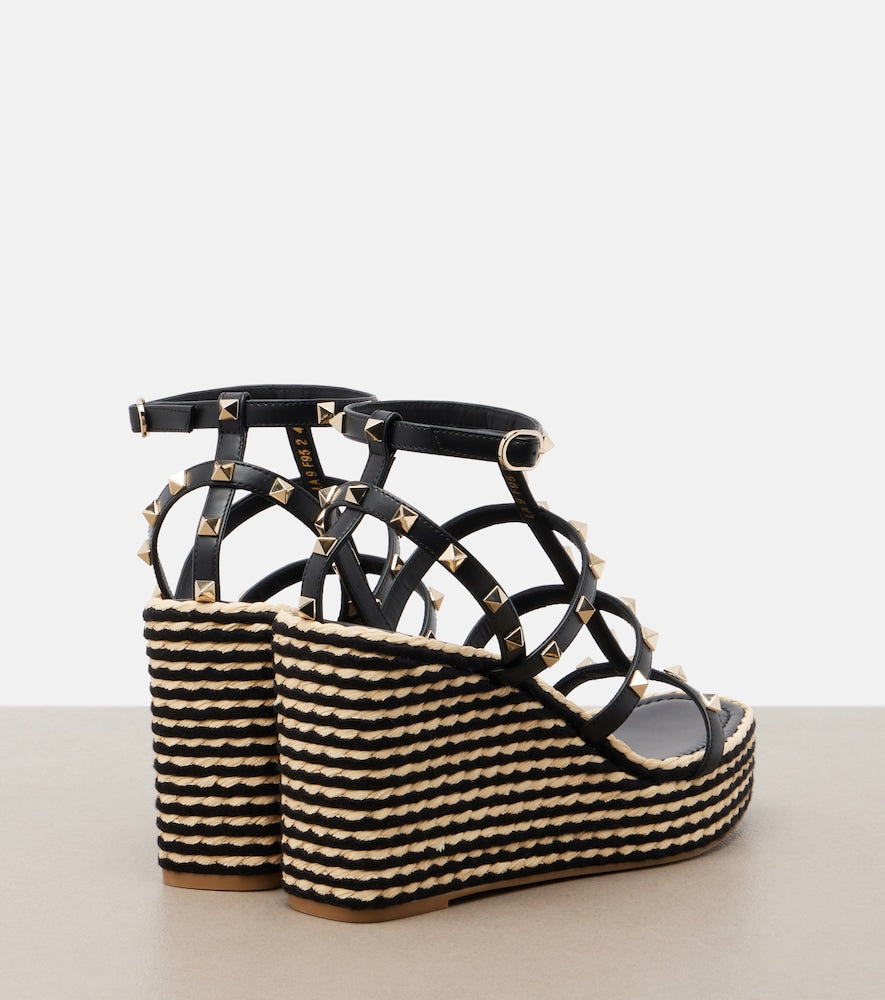 Valentino Garavani Rockstud leather espadrille wedges - Black High Espadrilles