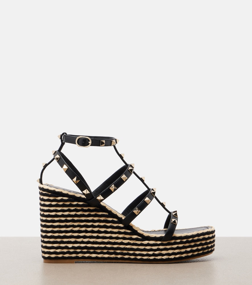Valentino Garavani Rockstud leather espadrille wedges - Black High Espadrilles