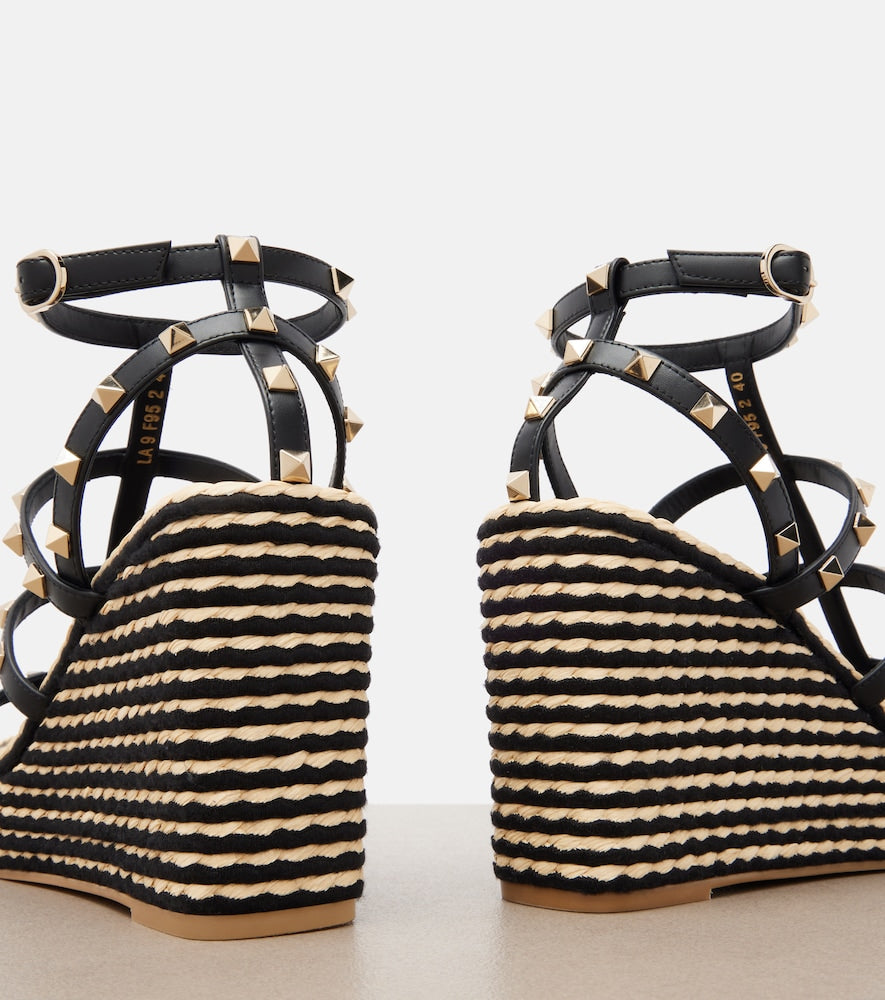 Valentino Garavani Rockstud leather espadrille wedges - Black High Espadrilles