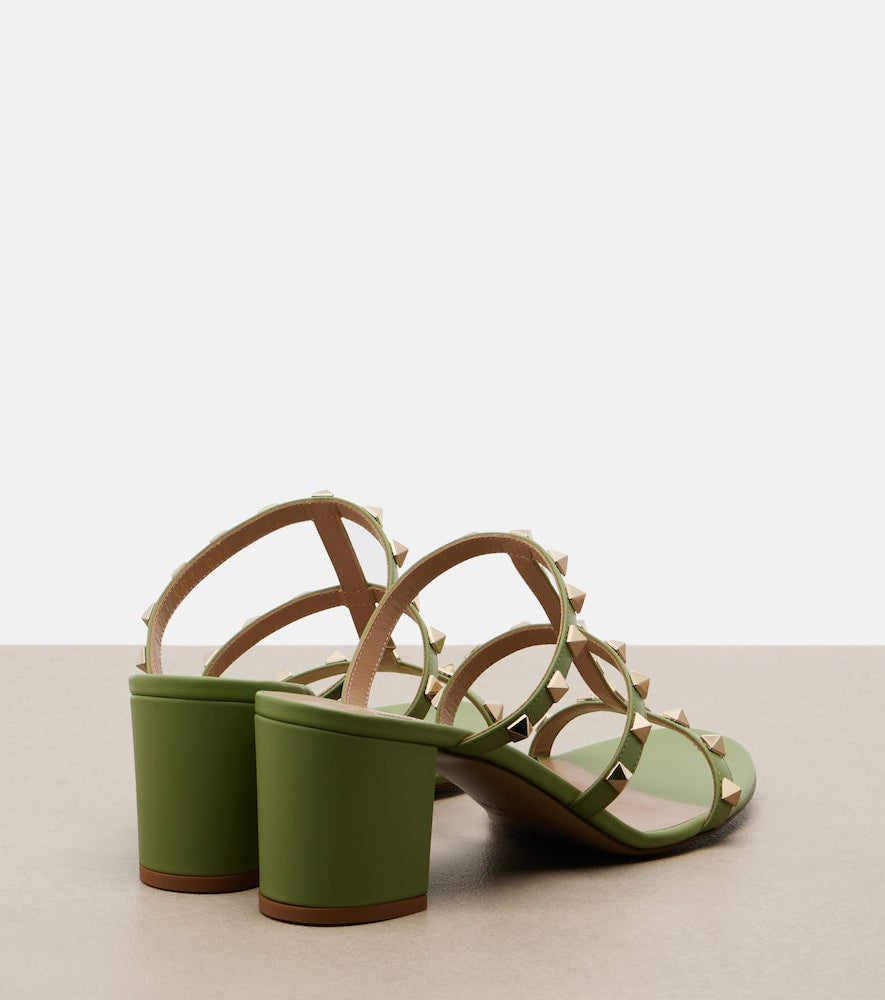 Valentino Garavani Rockstud leather sandals (Green) - Mid Heel Sandals