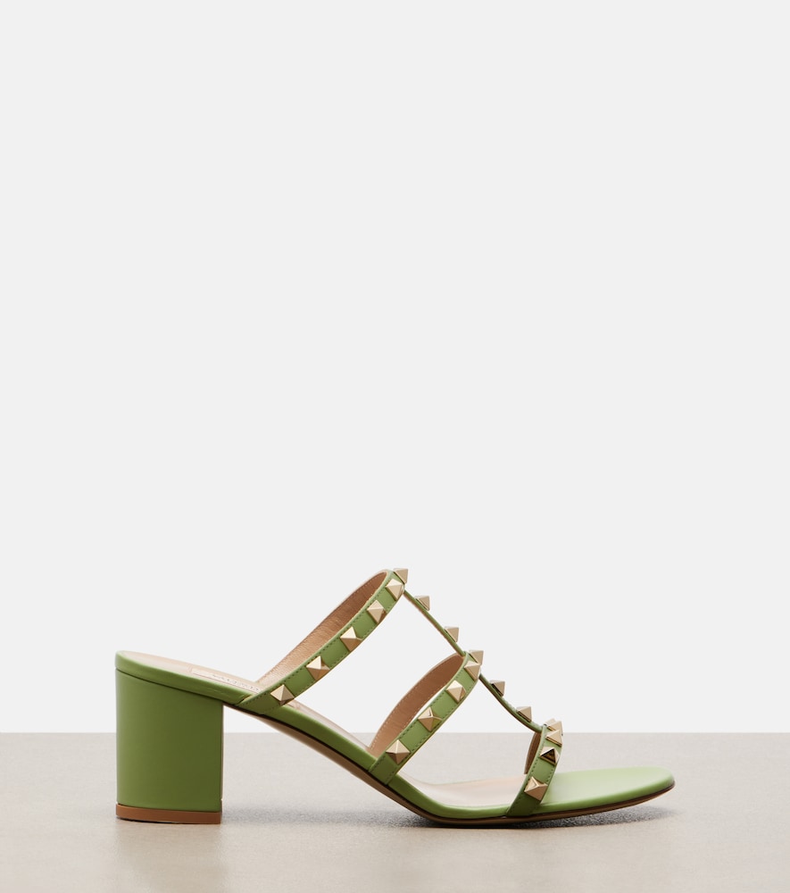 Valentino Garavani Rockstud leather sandals (Green) - Mid Heel Sandals