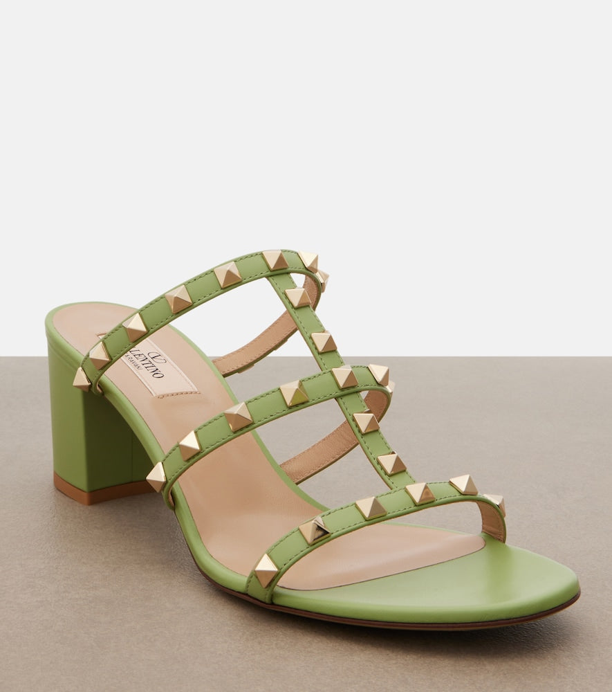 Valentino Garavani Rockstud leather sandals (Green) - Mid Heel Sandals
