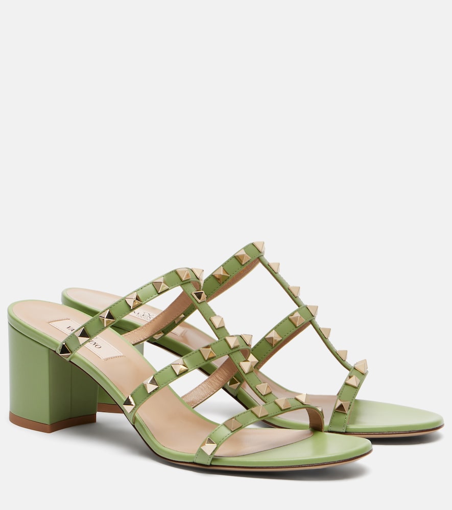 Valentino Garavani Rockstud leather sandals (Green) - Mid Heel Sandals