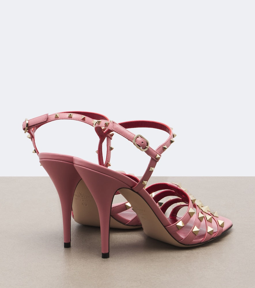 Valentino Garavani Rockstud leather sandals in Pink - High Heels