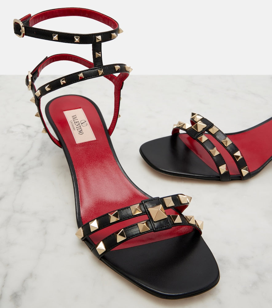 Valentino Garavani Rockstud leather slingback sandals (Black) - Heeled Sandals
