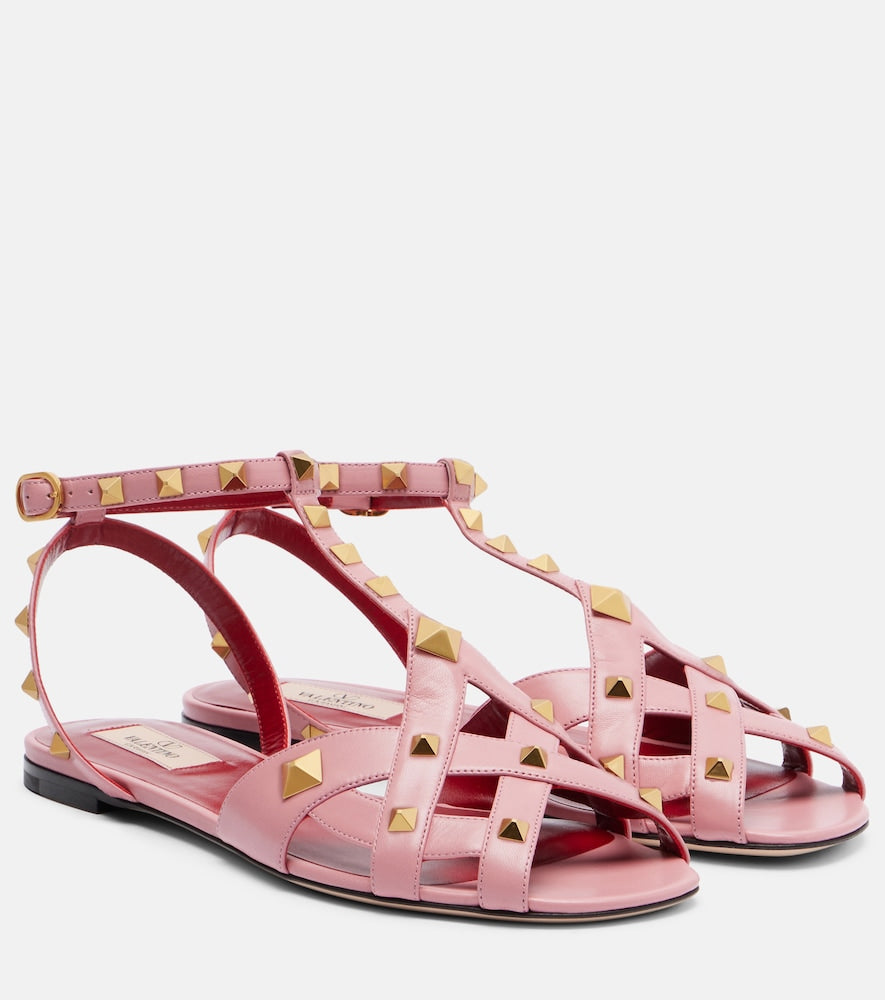 Valentino Garavani Rockstud leather slingback sandals (Pink) - Flat Sandals