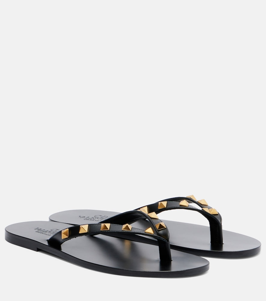 Black Valentino Garavani Rockstud leather thong sandals - Flat Sandals