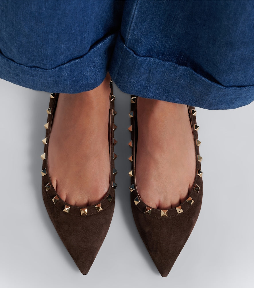Brown Valentino Garavani Rockstud suede ballet flats - Ballerina Flats