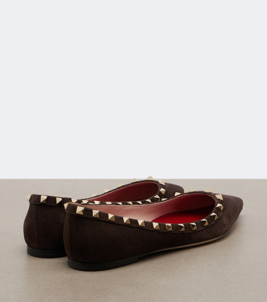 Brown Valentino Garavani Rockstud suede ballet flats - Ballerina Flats