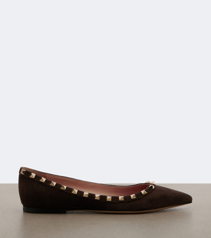 Brown Valentino Garavani Rockstud suede ballet flats - Ballerina Flats
