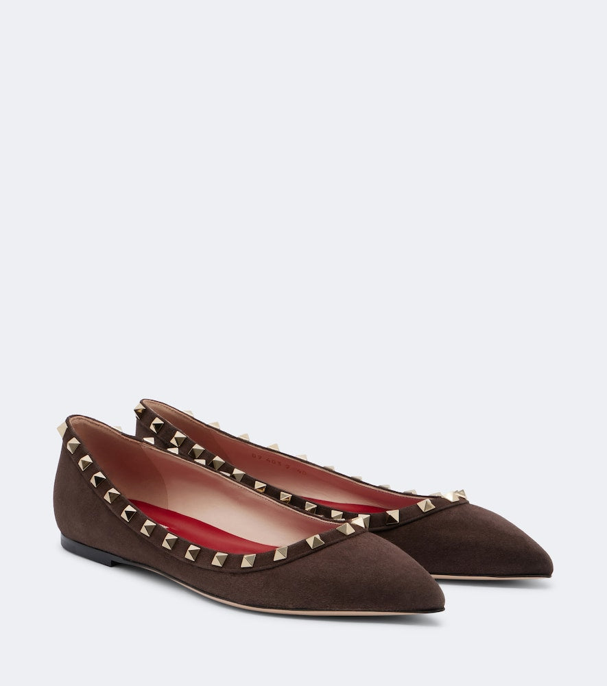 Brown Valentino Garavani Rockstud suede ballet flats - Ballerina Flats