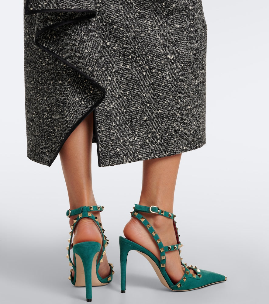 Valentino Garavani Rockstud suede slingback pumps - Green High-Heel Pumps