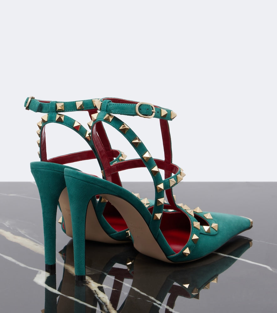 Valentino Garavani Rockstud suede slingback pumps - Green High-Heel Pumps