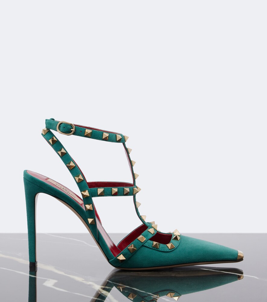 Valentino Garavani Rockstud suede slingback pumps - Green High-Heel Pumps