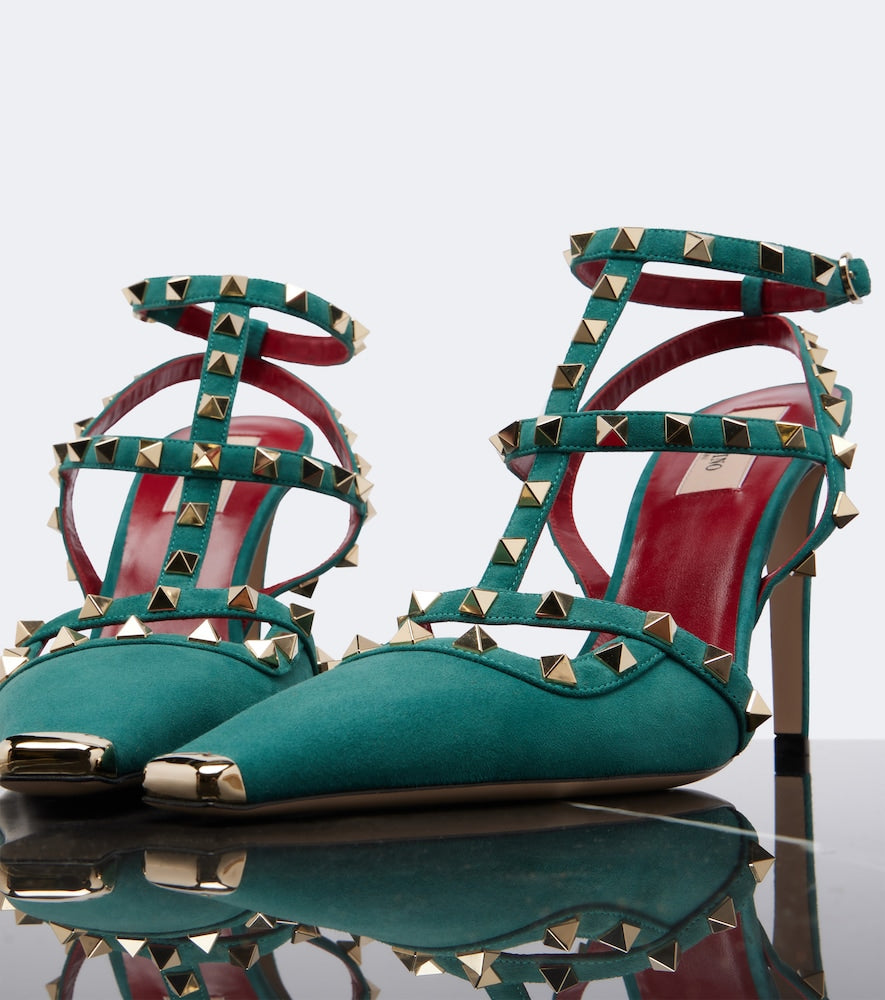 Valentino Garavani Rockstud suede slingback pumps - Green High-Heel Pumps