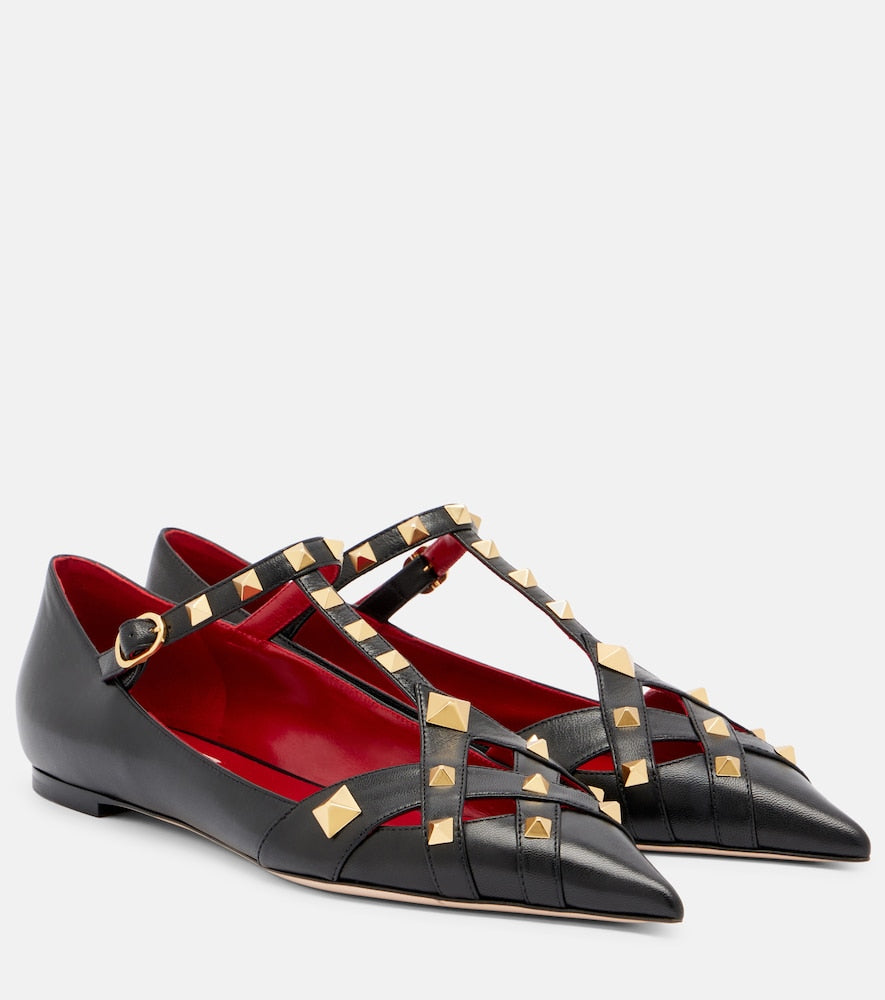 Valentino Garavani Studdy leather Mary Jane flats (Black) - Ballerina Flats