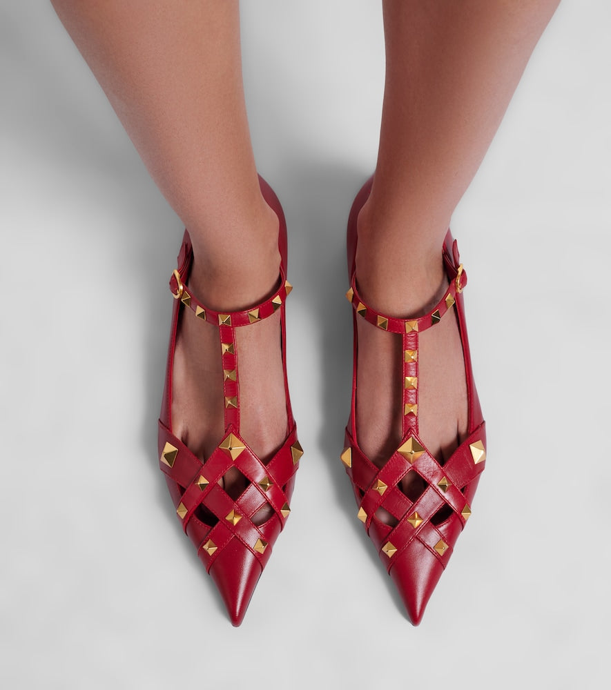 Valentino Garavani Studdy leather ballet flats (Red) - Ballerina Flats