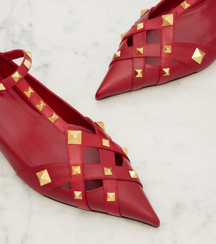 Valentino Garavani Studdy leather ballet flats (Red) - Ballerina Flats