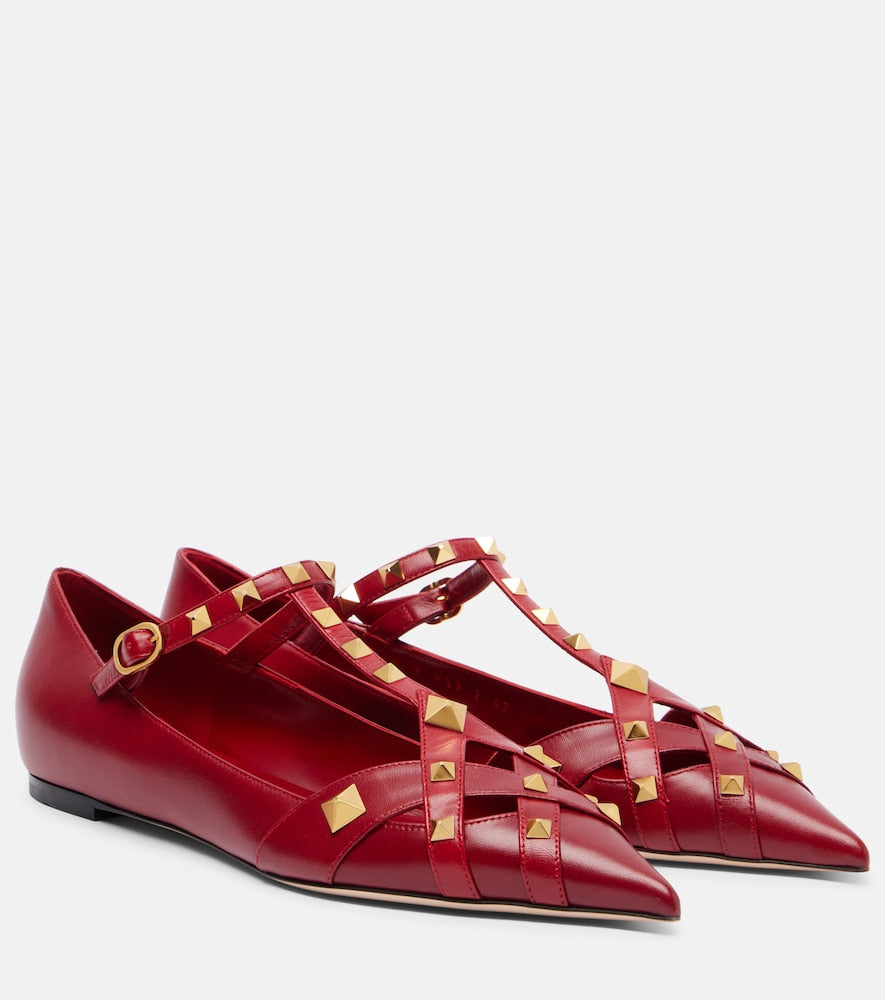 Valentino Garavani Studdy leather ballet flats (Red) - Ballerina Flats