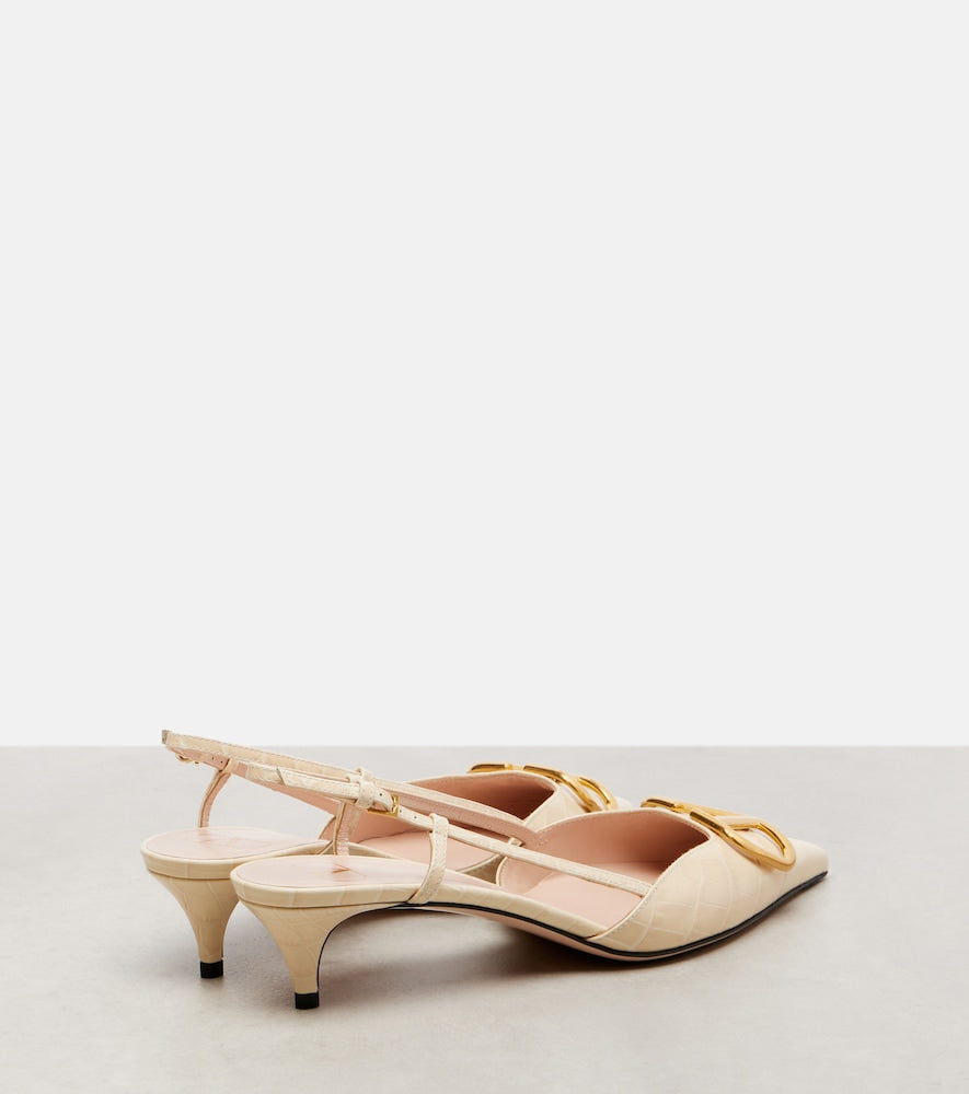 Valentino Garavani VLogo 40 leather slingback pumps (White) - Mid Heel Pumps