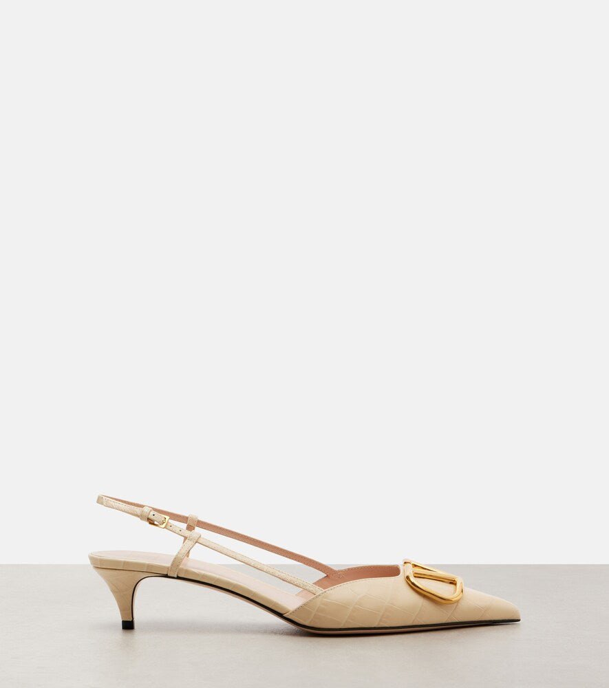 Valentino Garavani VLogo 40 leather slingback pumps (White) - Mid Heel Pumps