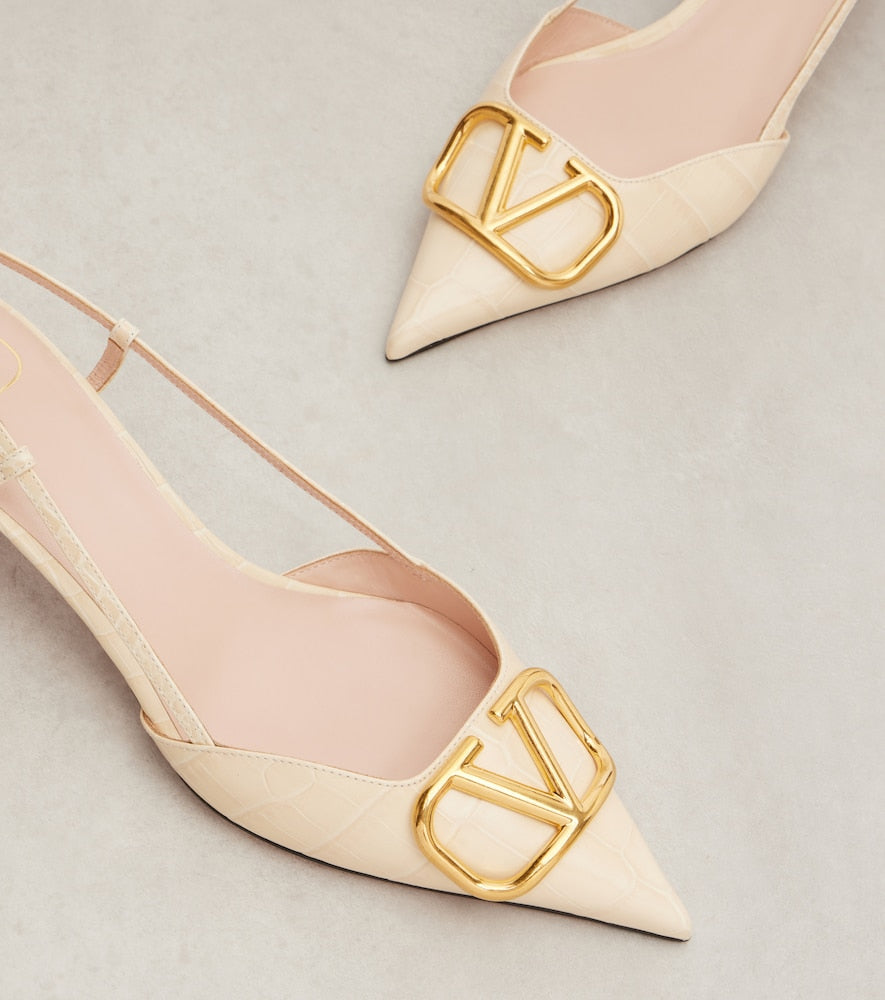 Valentino Garavani VLogo 40 leather slingback pumps (White) - Mid Heel Pumps