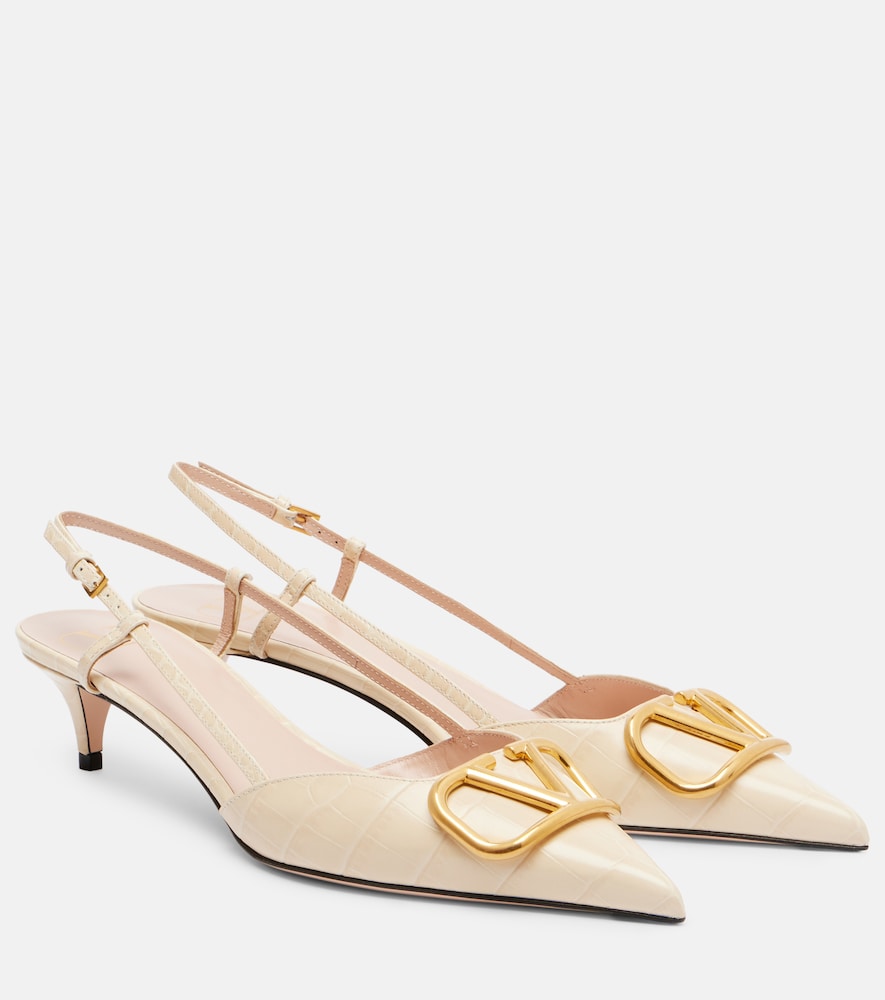 Valentino Garavani VLogo 40 leather slingback pumps (White) - Mid Heel Pumps