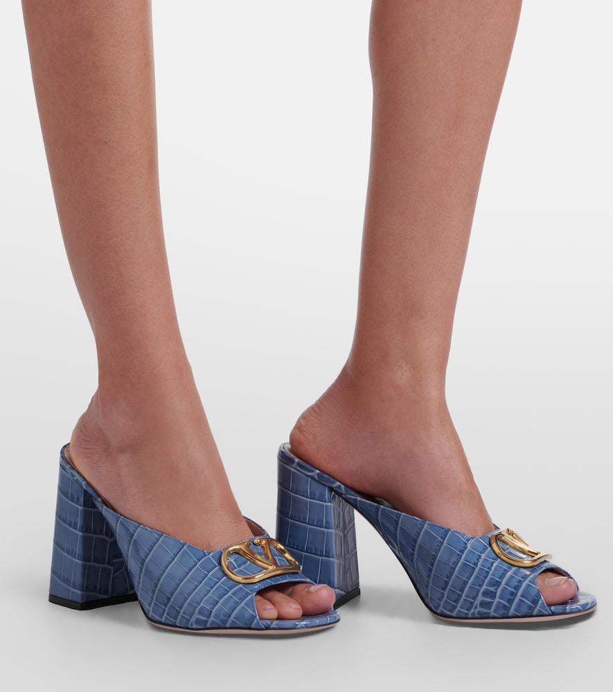 Valentino Garavani VLogo croc-effect leather mules - Blue High Heels