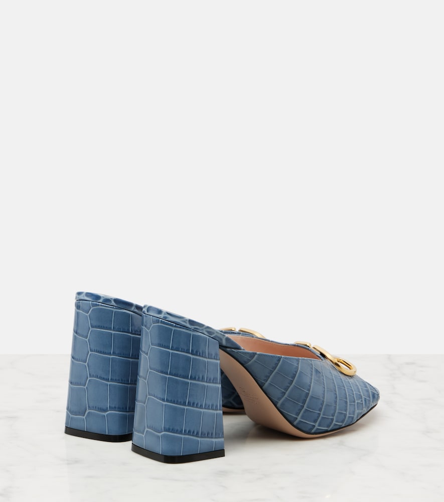 Valentino Garavani VLogo croc-effect leather mules - Blue High Heels