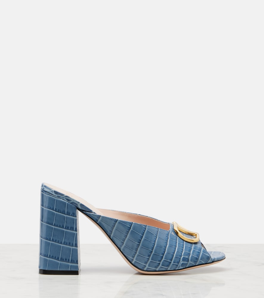 Valentino Garavani VLogo croc-effect leather mules - Blue High Heels