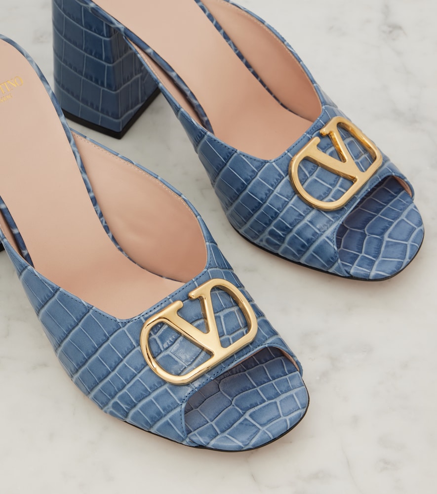 Valentino Garavani VLogo croc-effect leather mules - Blue High Heels