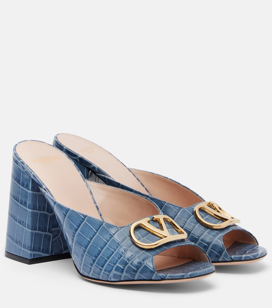 Valentino Garavani VLogo croc-effect leather mules - Blue High Heels