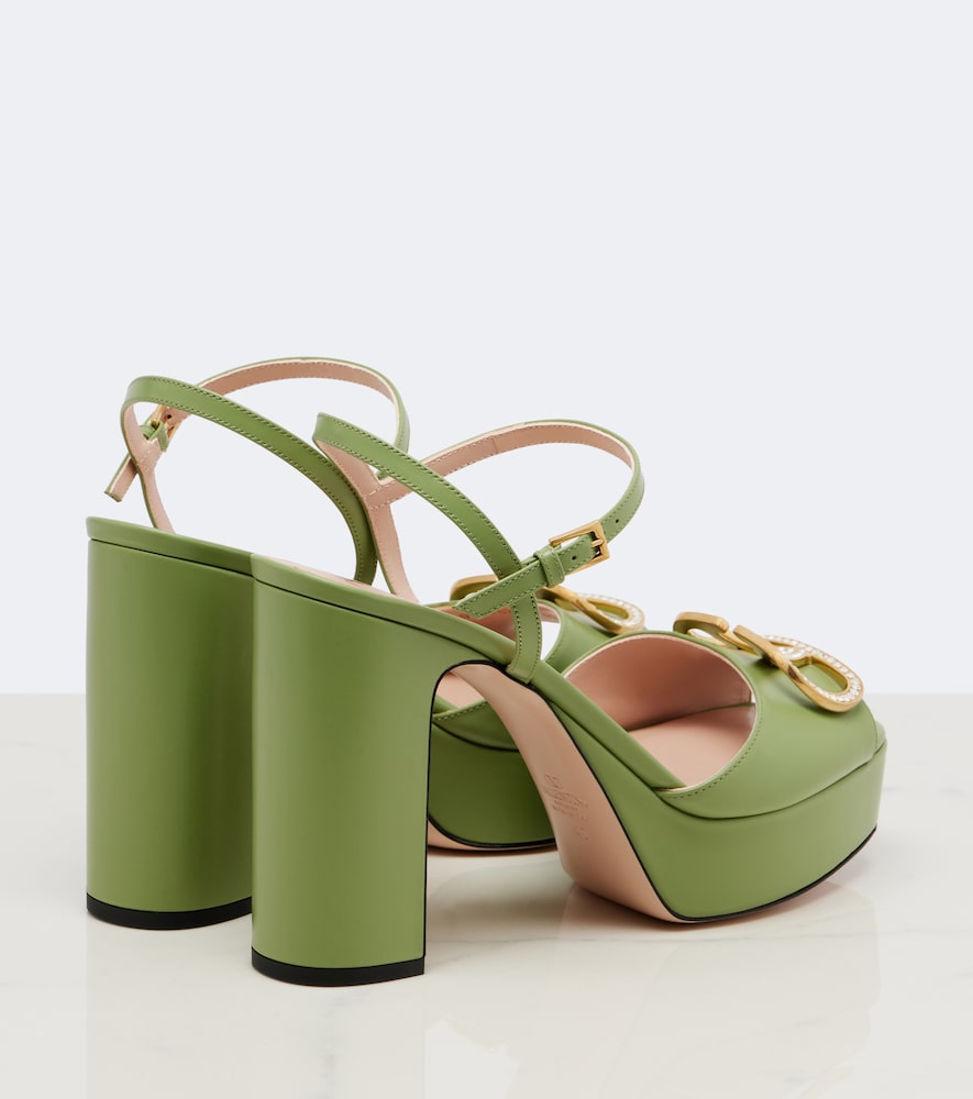Green Valentino Garavani VLogo embellished leather platform sandals - High Heels