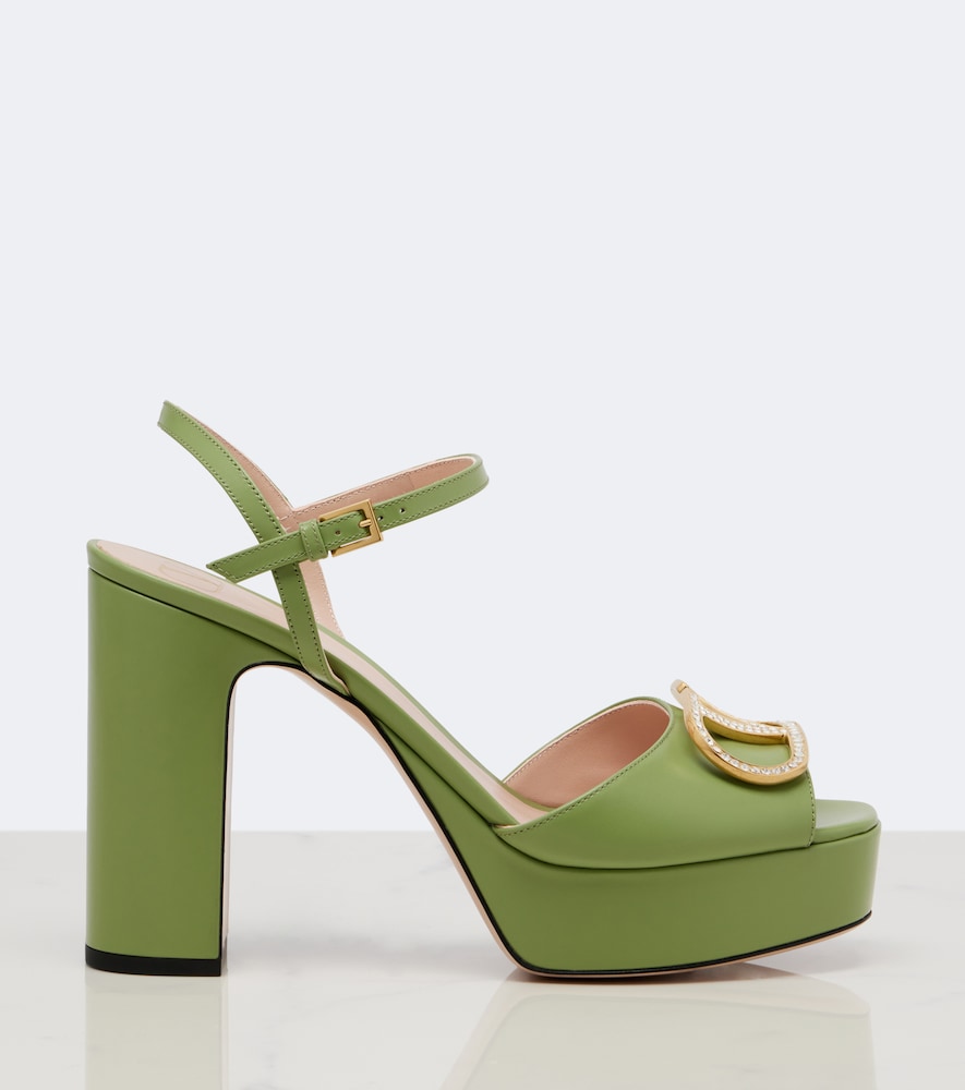 Green Valentino Garavani VLogo embellished leather platform sandals - High Heels